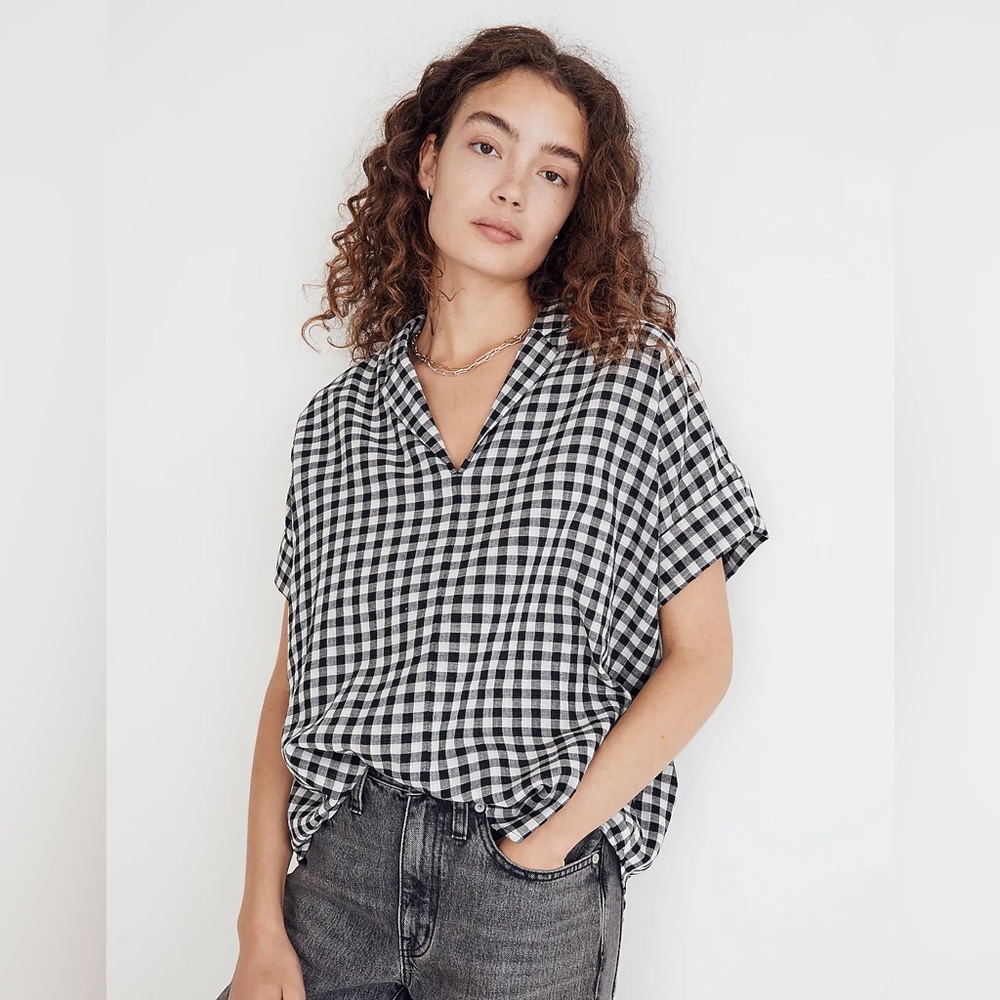 Madewell Swenson Popover Shirt in Double-Faced Gingham NWT